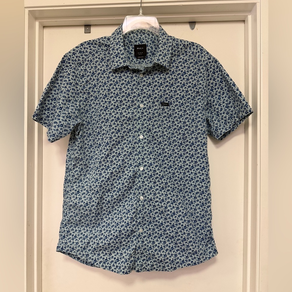 RVCA Porcelain Short Sleeve T-Shirt Ether Blue - slim fit - size M